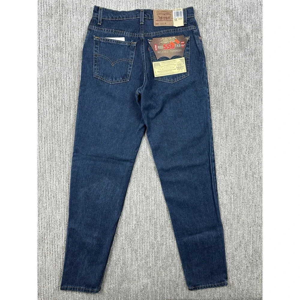 VTG 90s Levis 550 Jeans Womens 11L (30×32) Dark Wash Relaxed Tapered Mom NWT USA